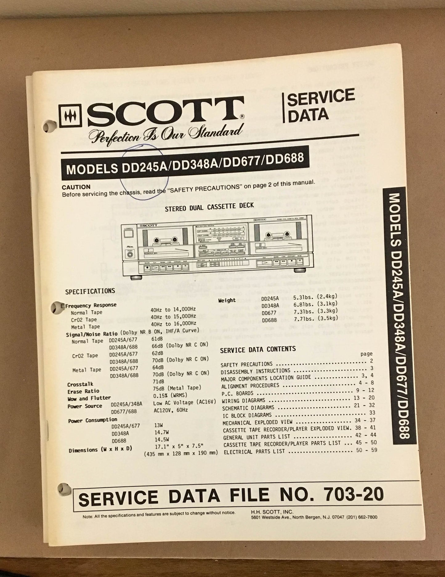 Scott DD245A DD348A DD677 DD688 Cassette Deck  Service Manual *Original*