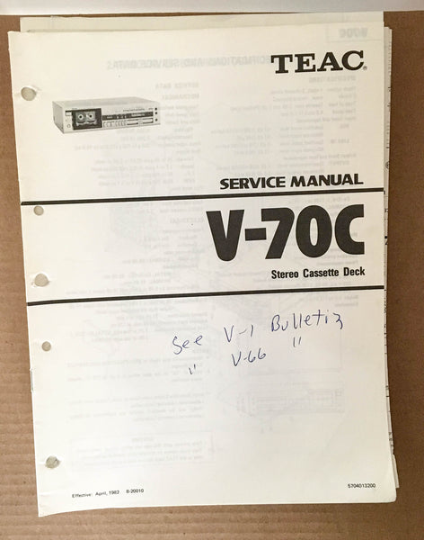 Teac V-70C Stereo Cassette Deck Service Manual *Original*
