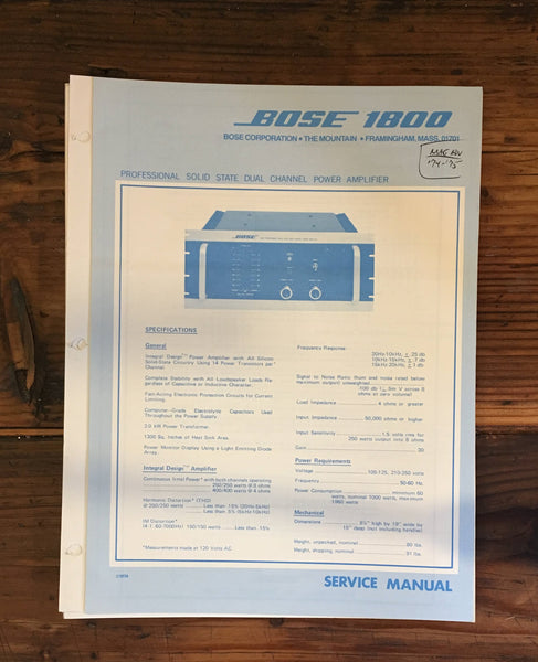 Bose Model 1800 Amplifier Service Manual *Original*