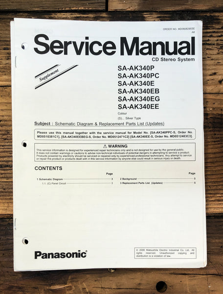 Panasonic SA-AK340P -AK340E Stereo Supp Service Manual *Original*