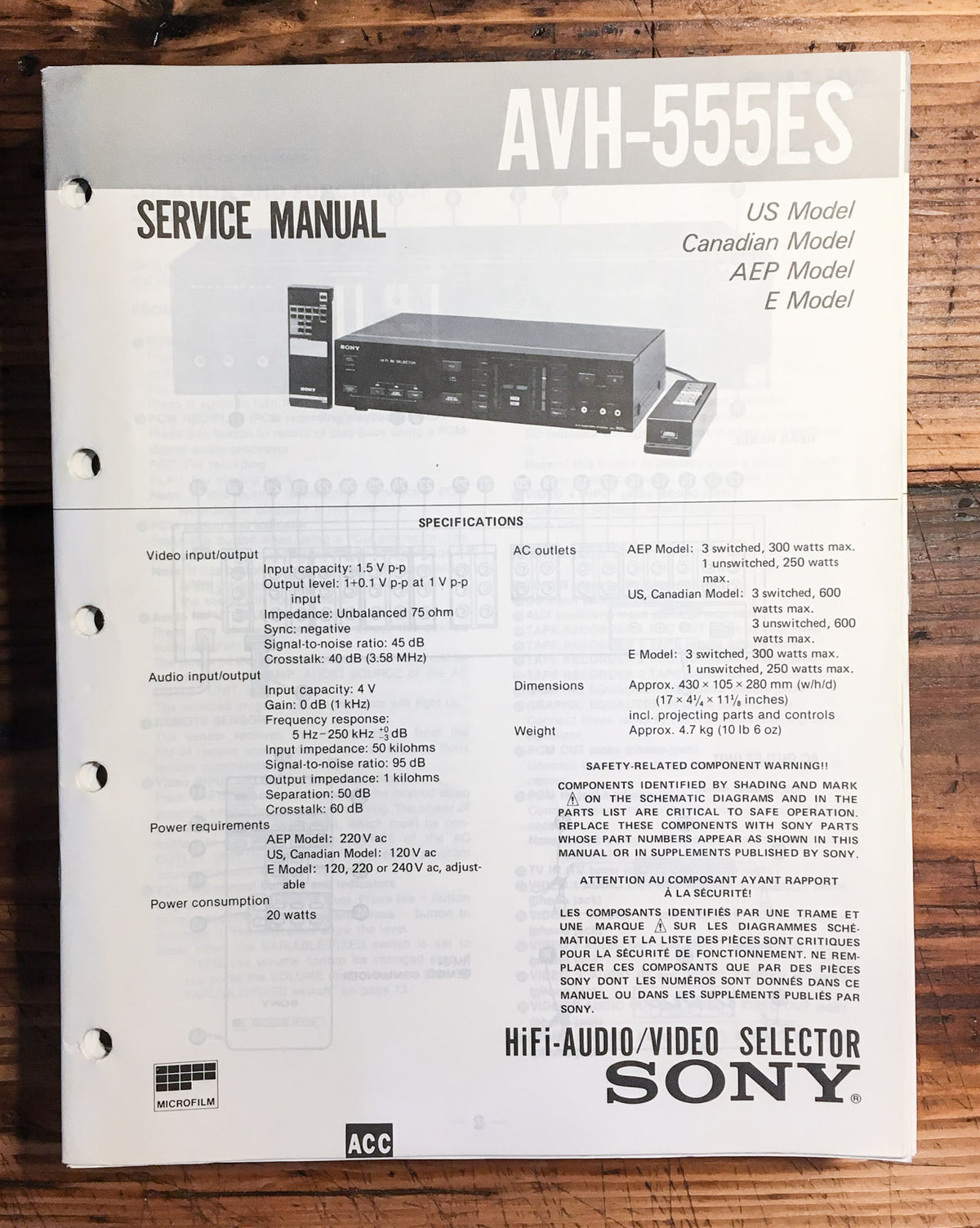 Sony AVH-555ES AV Selector  Service Manual *Original*