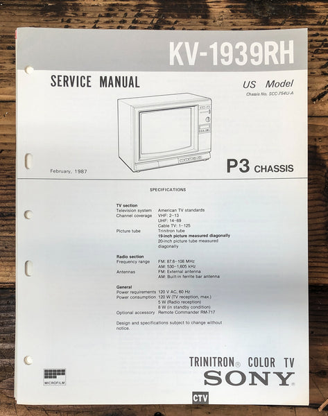 Sony KV-1939RH TV  Service Manual *Original*