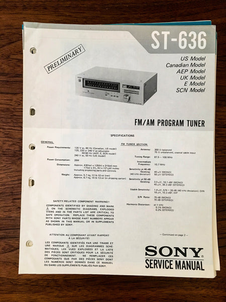 Sony ST-636 TUNER PRELIMINARY Service Manual *Original* #2