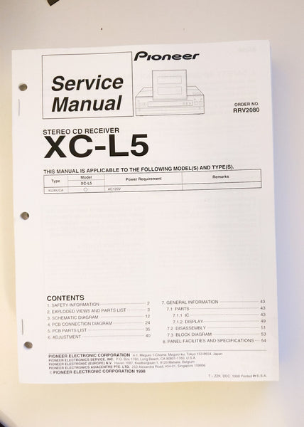 Pioneer XC-L5 Stereo System Service Manual *Original*