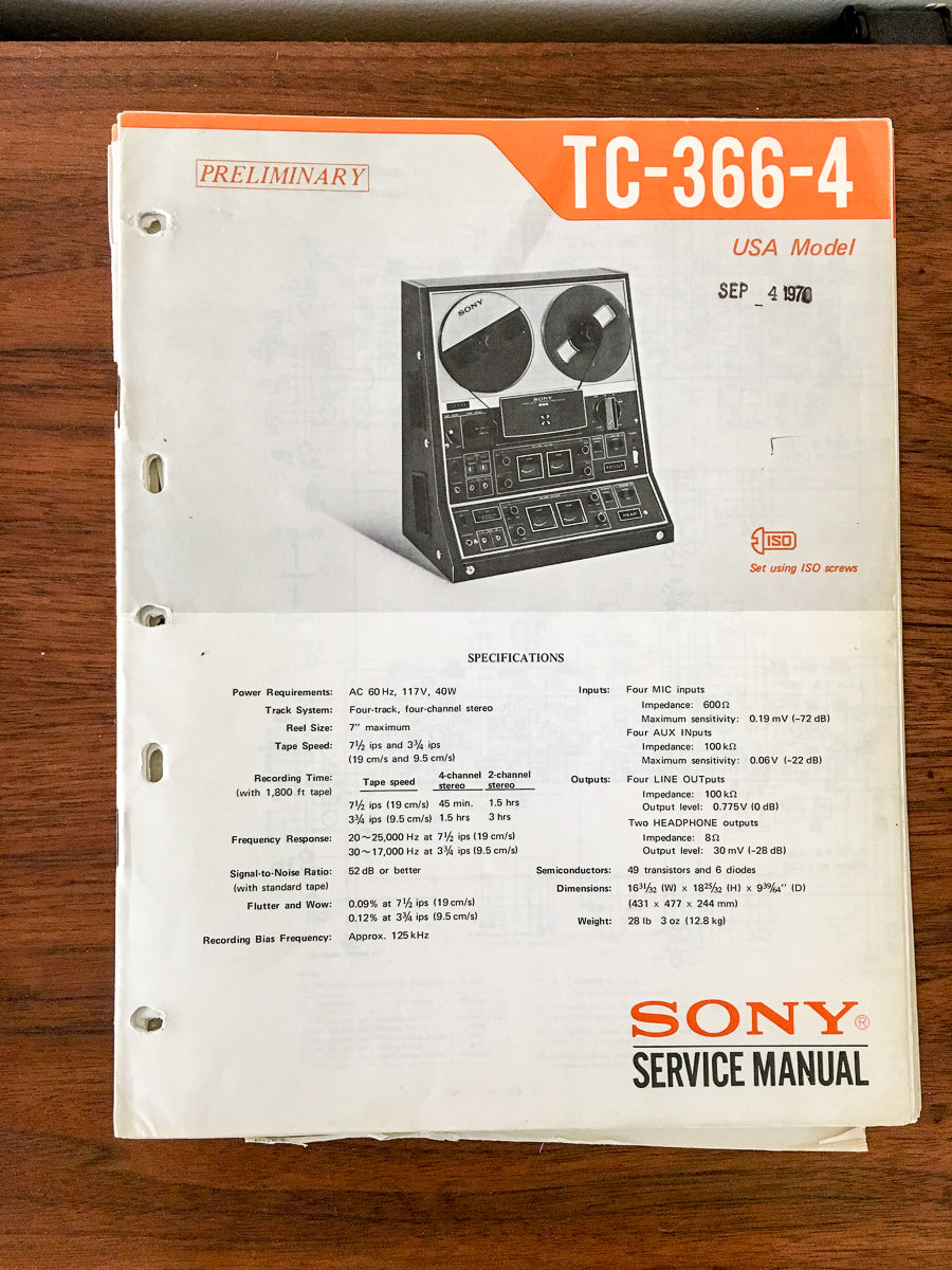 Sony Tc-366-4 Reel To Reel Service Manual *Original* – Vintage Audio Store  - Vintage Service Manuals, Stereo Brochures And Parts