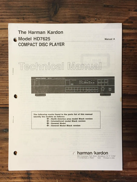 Harman Kardon HK HD7625 HD-7625 CD Player Service Manual *Original*