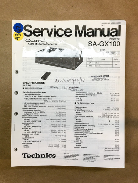 Technics SA-GX100 Receiver  Service Manual *Original*