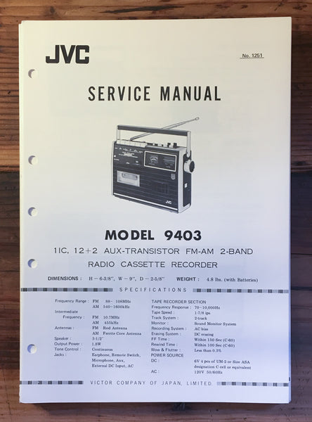 JVC Model 9403 Radio Service Manual *Original*
