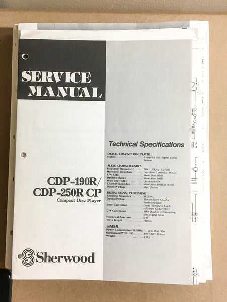 Sherwood CDP-190R CDP-250R CP CD Player  Service Manual *Original*