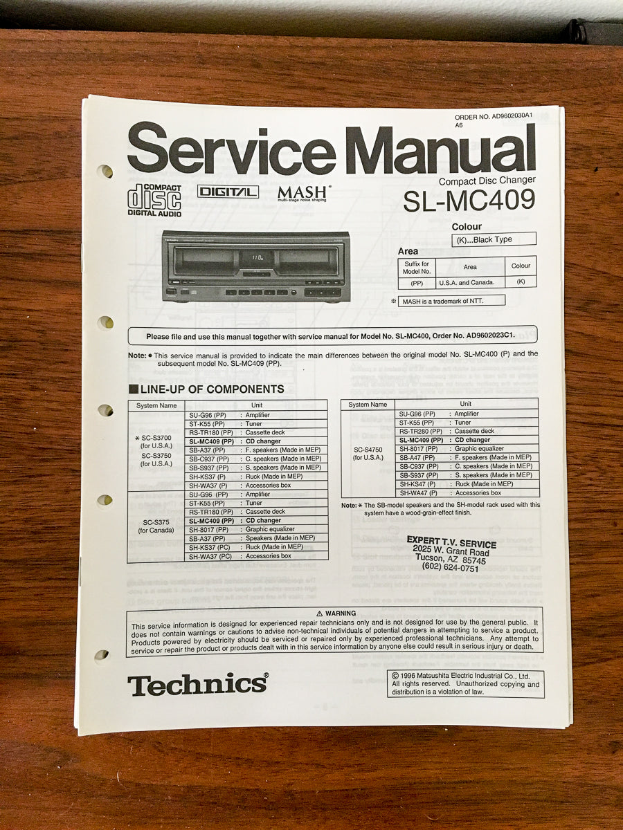 Panasonic SL-MC409 CD Player Service Manual *Original*