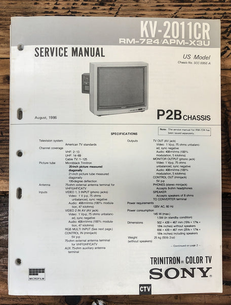 Sony KV-2011CR TV  Service Manual *Original*