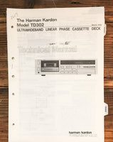 Harman Kardon TD302 Cassette  Service Manual *Original*