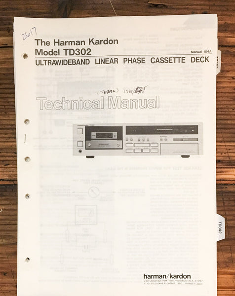 Harman Kardon TD302 Cassette  Service Manual *Original*