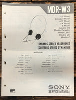 Sony MDR-W3 Headphones  Service Manual *Original*