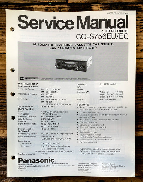 Panasonic CQ-S756EU EC Car Stereo  Service Manual *Original*