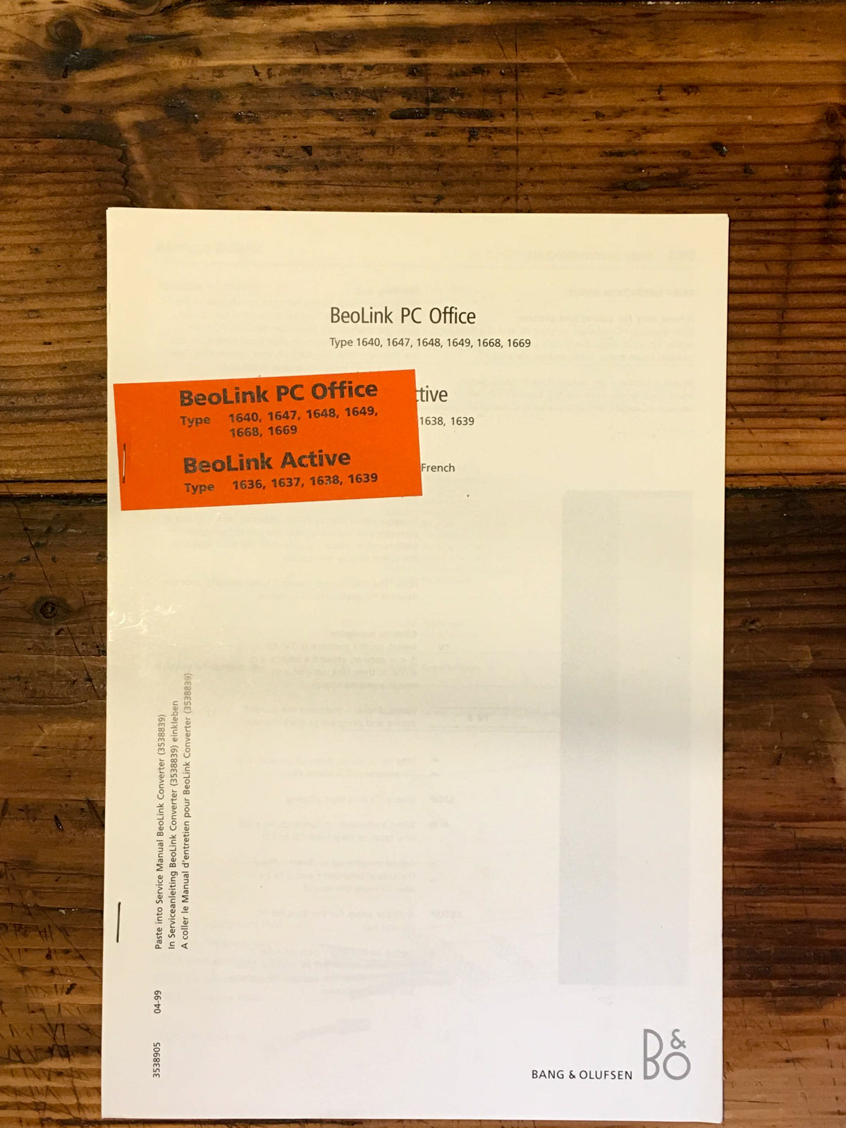 Bang Olufsen B&O Beolink PC Office / Active  Service Manual *Original*