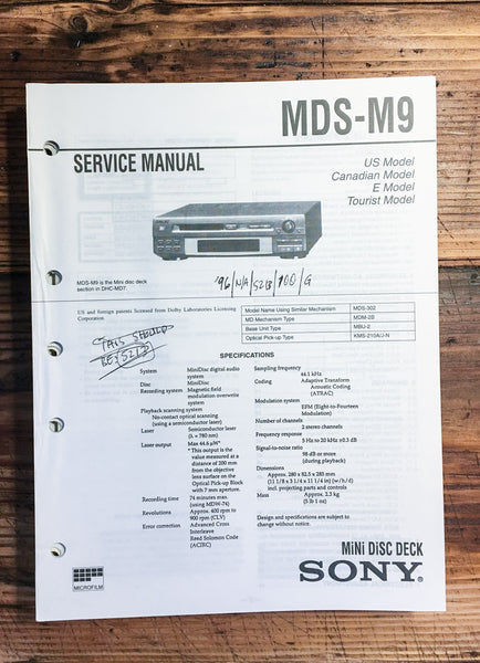 Sony MDS-M9 Mini Disc MD Recorder  Service Manual *Original*