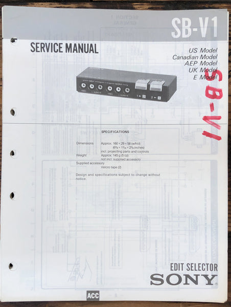 Sony SB-V1 Edit Selector  Service Manual *Original*