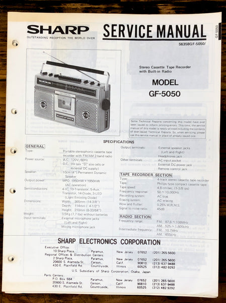 Sharp 5050 Radio / Boombox Service Manual *Original* – Vintage Audio Store ...