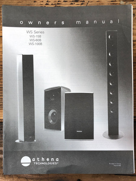 Athena Technologies WS-15B WS-60B WS-100B Speaker  Owner / User Manual *Original*