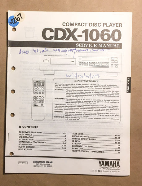 Yamaha CDX-1060 CD Player  Service Manual *Original*