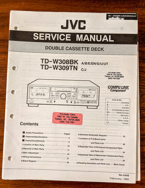 JVC TD-W308 TD-W309 Cassette Deck Service Manual *Original*