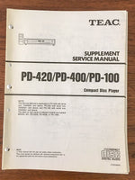 Teac PD-420 PD-400 PD-100 CD PLAYER Service Manual SUPPLEMENT *Original*