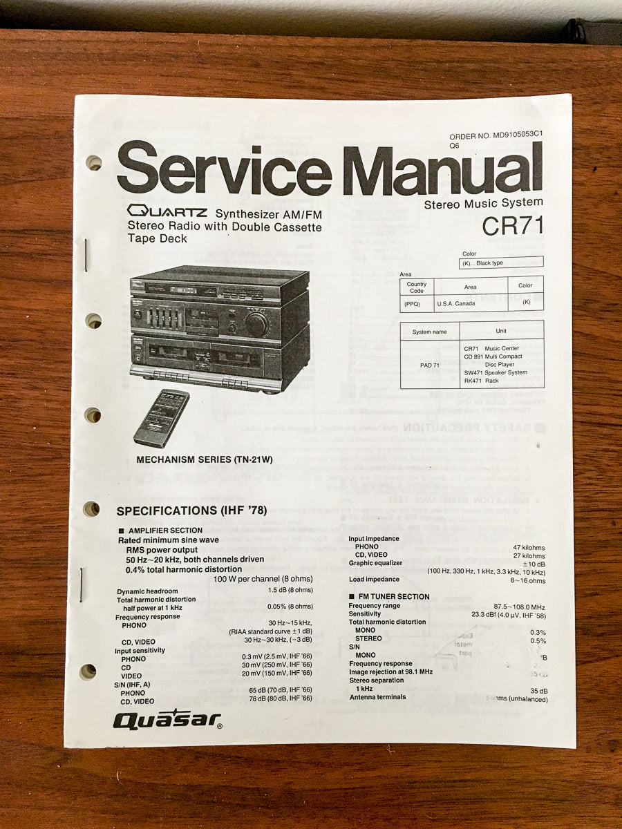Quasar / Technics CR71 CR-71 Stereo Service Manual *Original*