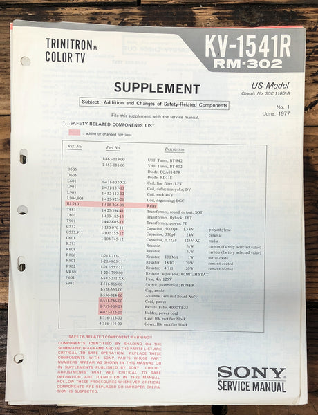 Sony KV-1541R TV Supp Service Manual *Original*