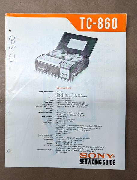 Sony TC-860 Reel to Reel Service Manual *Original* #1