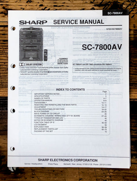 Sharp SC-7800AV Stereo Service Manual *Original*