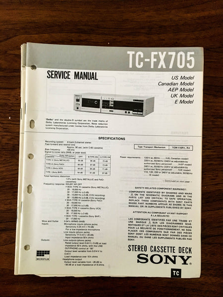 Sony TC-FX705 Cassette Service Manual *Original*