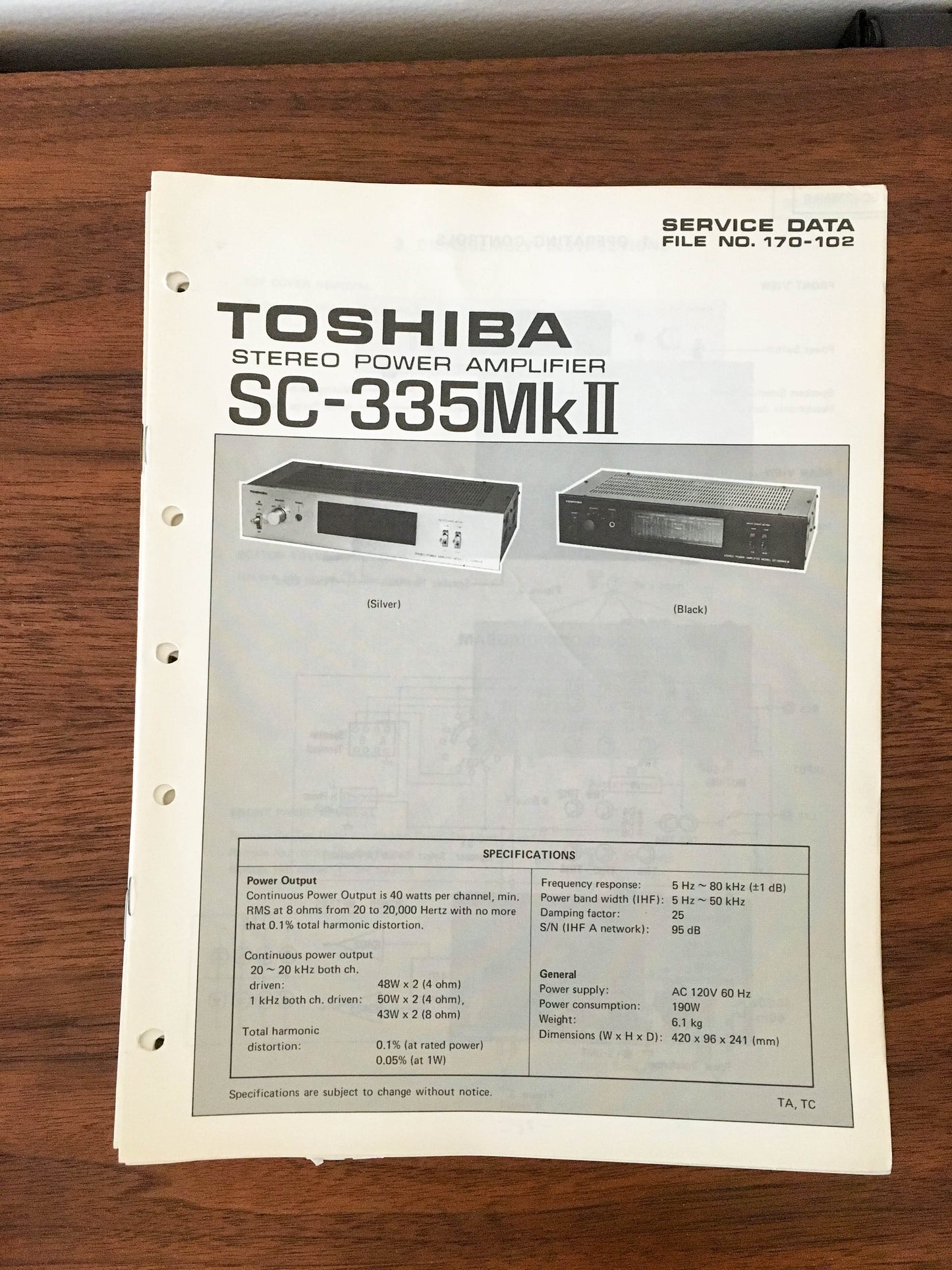 Toshiba SC-335 MKII Amplifier Service Manual *Original*