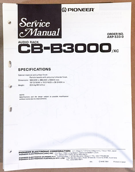 Pioneer CB-B3000 Audio Rack Service Manual *Original*