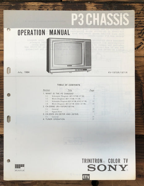 Sony P3 Chassis KV-1970R -1971R TV  Service Manual *Original*