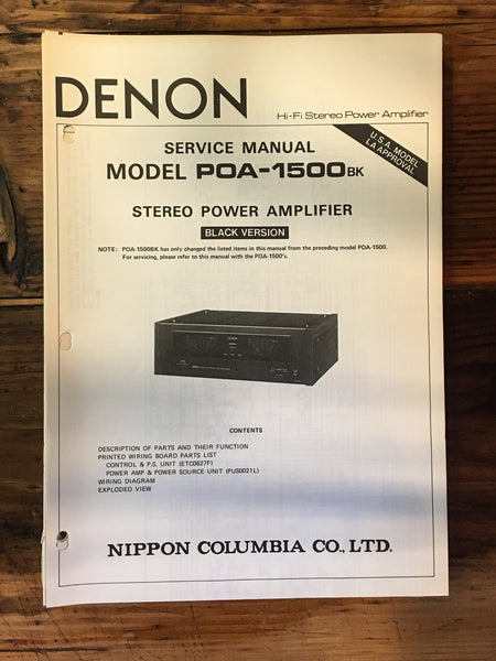 Denon POA-1500 BK Amplifier Service Manual Supplement *Original*