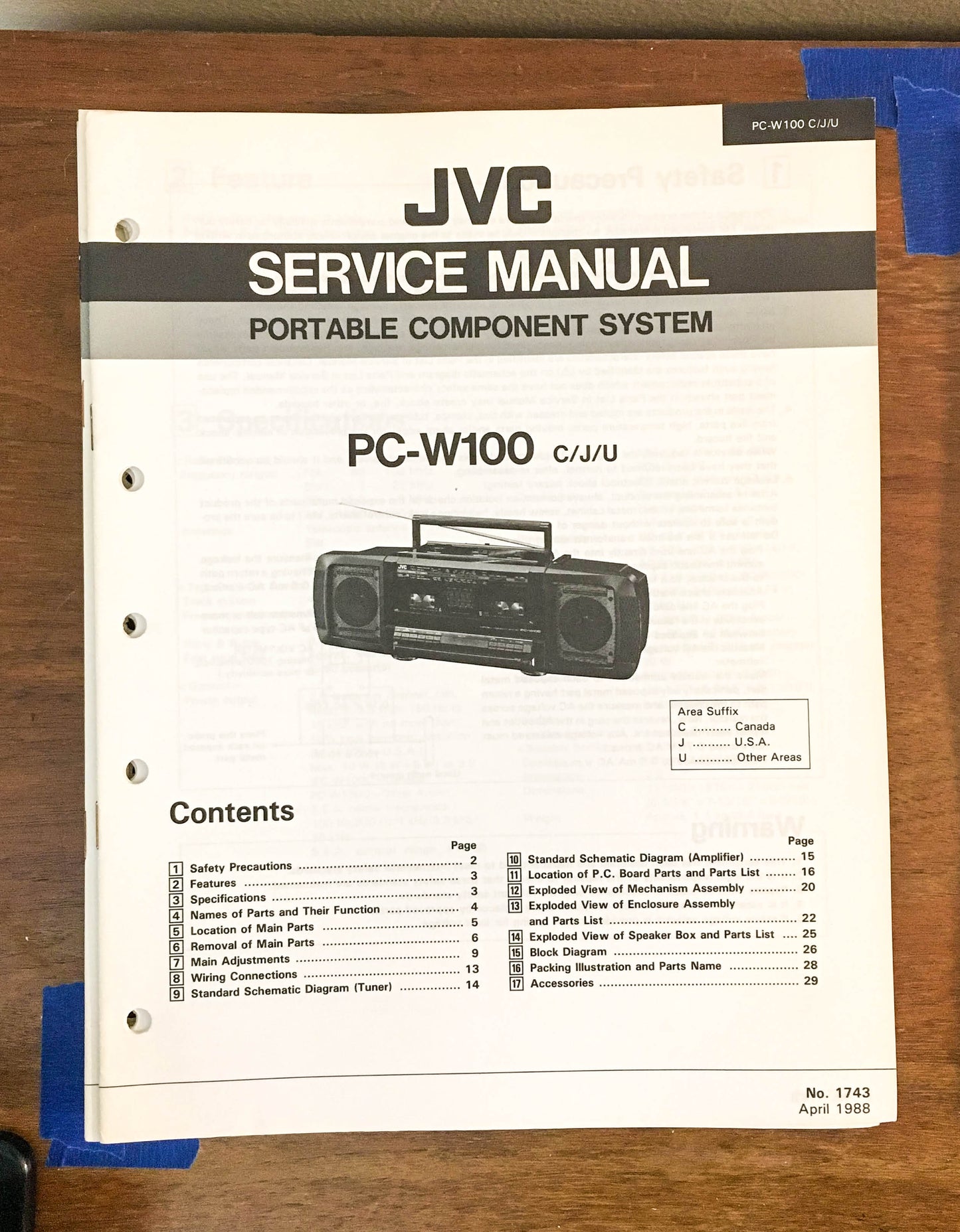 JVC PC-W100 Portable Stereo Boombox Service Manual *Original*
