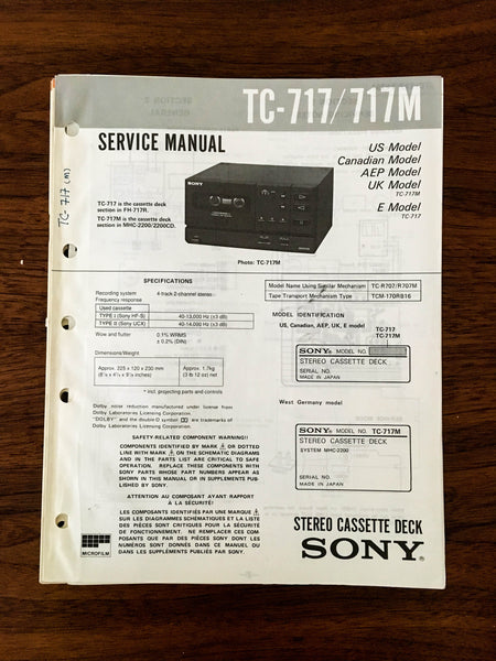Sony TC-717 TC-717M Cassette Service Manual *Original*