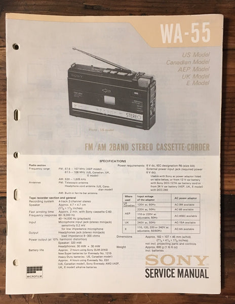 Sony WM-55 Cassette Service Manual *Original*