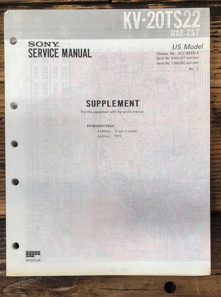 Sony KV-20TS22 TV Supp. Service Manual *Original*