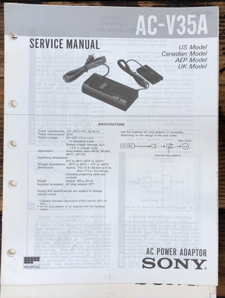 Sony AC-V35A Charger  Service Manual *Original*