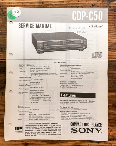 Sony CDP-C50 CD Player  Service Manual *Original*