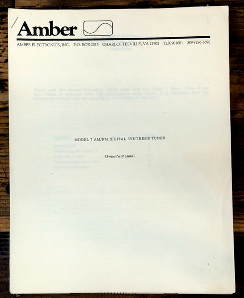 Amber Model 7 Digital Tuner Owner / User Manual *Original*