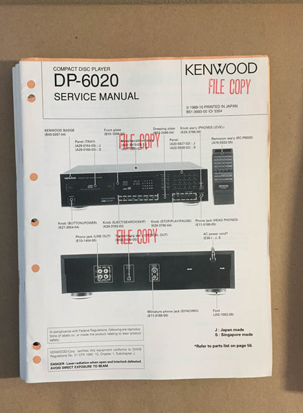 Kenwood DP-6020 CD Player  Service Manual *Original*