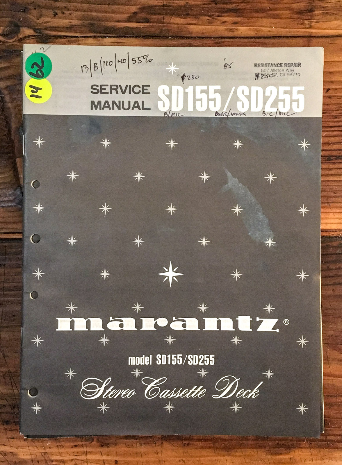 Marantz SD155 SD255 SD-155 SD-255  Cassette Deck  Service Manual *Original*