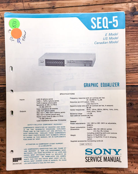 Sony SEQ-5 Equalizer  Service Manual *Original*