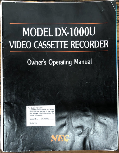NEC DX-1000U VCR  User / Owners Manual *Original*