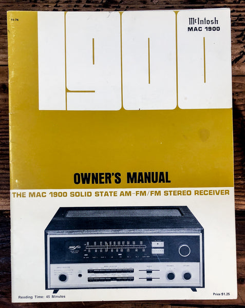 Mcintosh MAC 1900 Receiver  Owner / User Manual *Original*