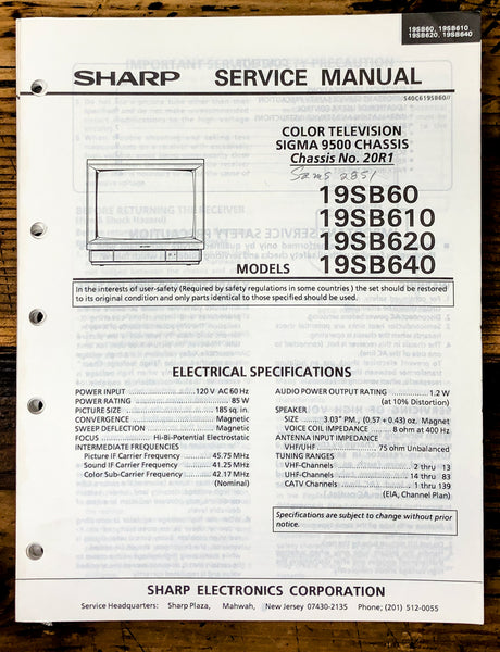 Sharp 19SB60 19SB610 19SB620 19SB640 TV / Television Service Manual *Original*