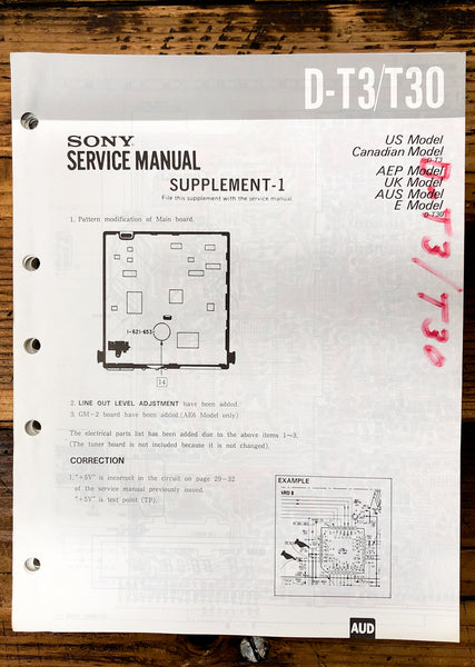 Sony D-T3 D-T30 CD Player / Discman Supp. Service Manual *Original*